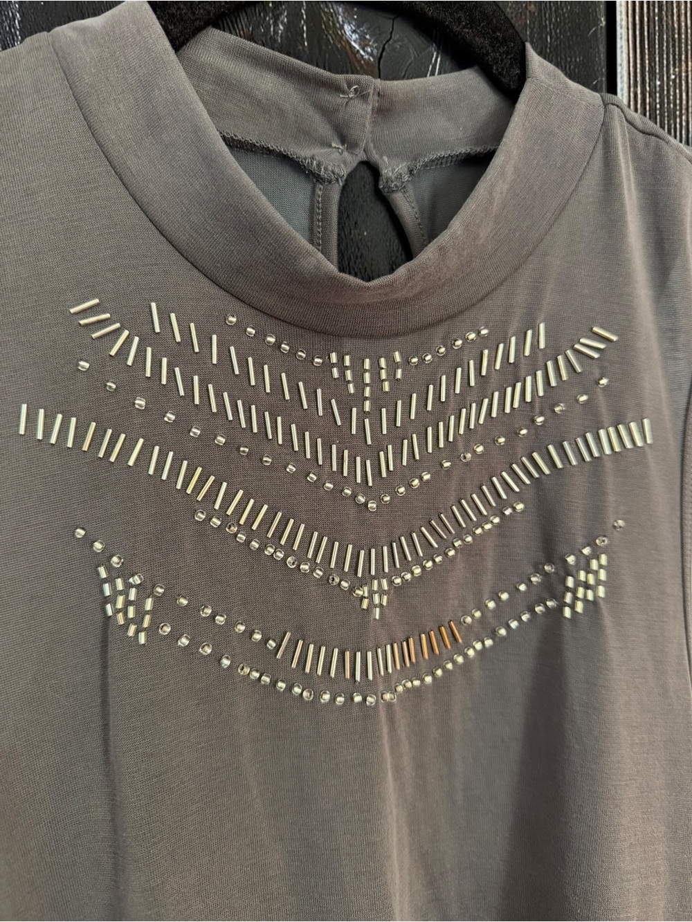 Abercrombie & Fitch Beaded Mock Neck Tank Large Taupe Embellished Top - Picture 4 of 8